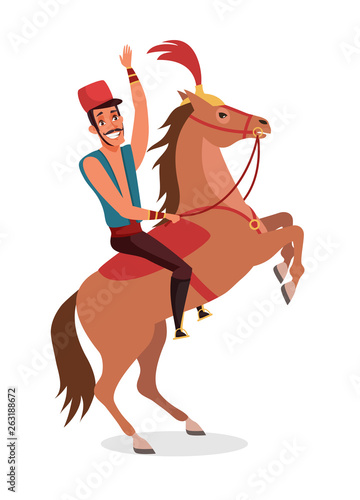 Circus horse rider flat vector illustration
