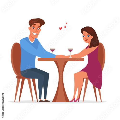 Romantic date in restaurant vector illustration