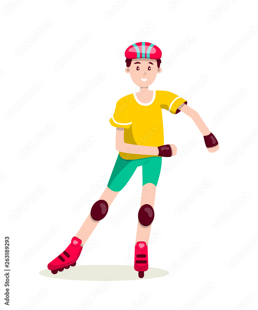 Boy roller skating flat character