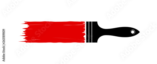 Logo or emblem of painting, repair, brush painting. Black brush pen and red paint trace.