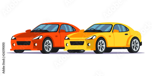 Fototapeta Naklejka Na Ścianę i Meble -  Luxury red and yellow cars flat illustration