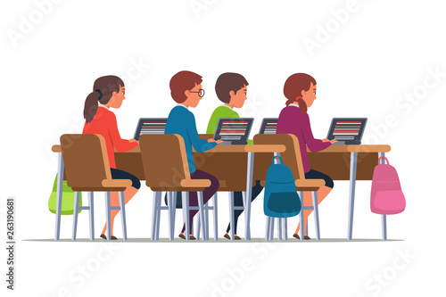 Pupils in classroom flat illustration