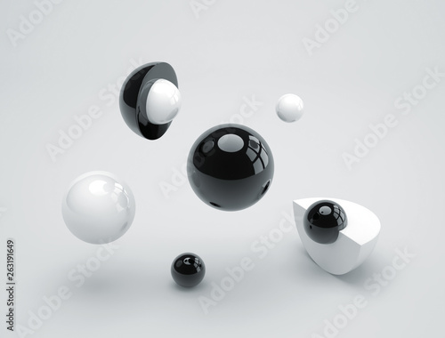 Abstract background with white and black glossy spheres