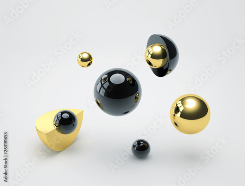 Fototapeta Naklejka Na Ścianę i Meble -  Abstract background with black and golden glossy spheres
