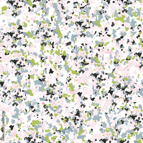 Terrazzo flooring textured surface modern abstract pattern. Vector seamless abstract repeat with chips of marble or granite in soft pastel  colors.