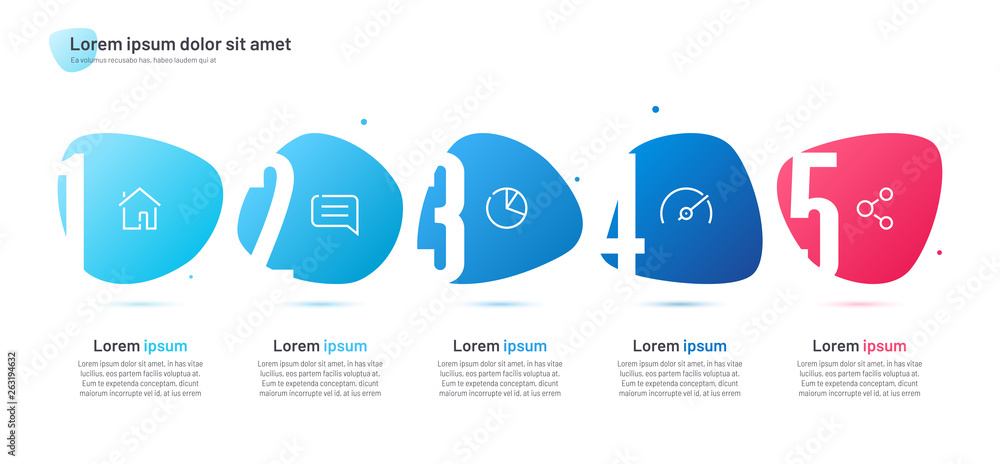 Vector infographic template composed of five numbered abstract shapes