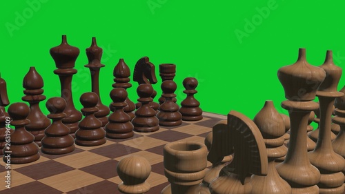 chess board 3d rendered on green screen new board game cool nice joyful 4k stock image illustration