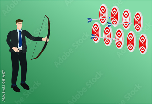 Businessman shooting three arrow to multiple target , success concept
