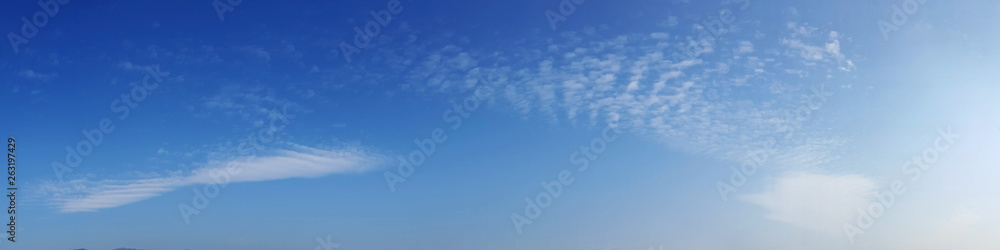 Panorama sky with cloud on a sunny day. Beautiful cirrus cloud.