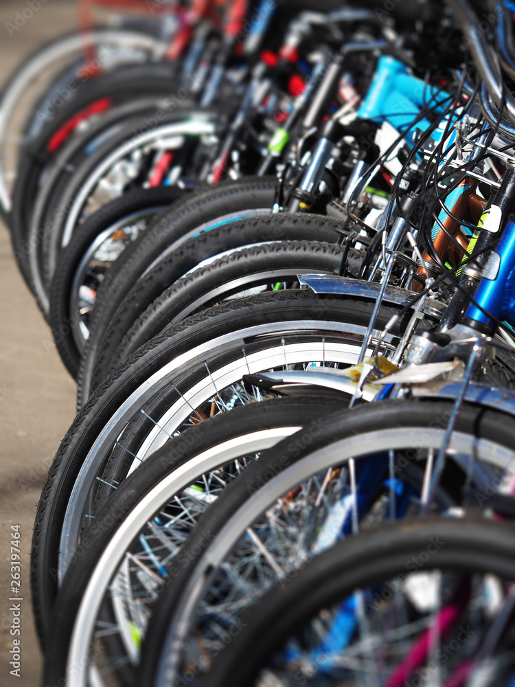 Vertical row of bicycles sport activity background