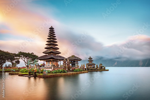Ulun Danu Beratan Temple is a famous landmark located on the western side of the Beratan Lake , Bali ,Indonesia. photo