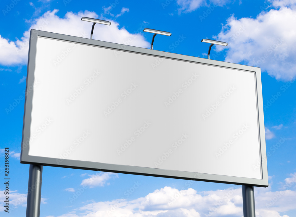 3D rendering of blank billboard (empty advertisement) with sky background. Empty mockup template 3D rendering of blank billboard (empty advertisement) with sky background. Empty mockup template