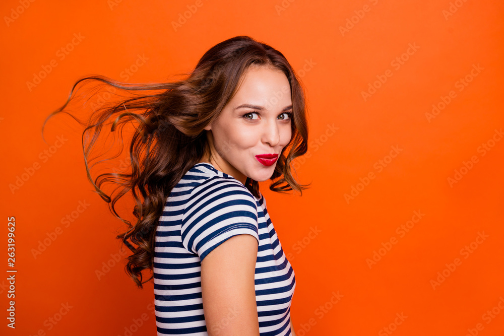 Closeup photo portrait of nice cool glamorous in casual outfit clothes top enjoying good mood autumn perfect make-up isolated vibrant colorful color background Closeup photo portrait of nice cool glamorous in casual outfit clothes top enjoying good mood autumn perfect make-up isolated vibrant colorful color background