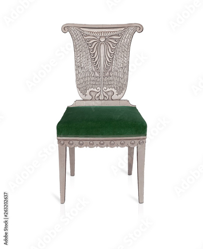 Ancient silver chair isolated on white background