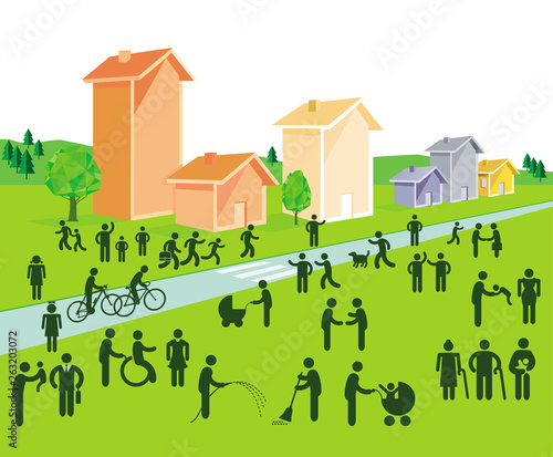 Stadt mit Familien und Fußgänger