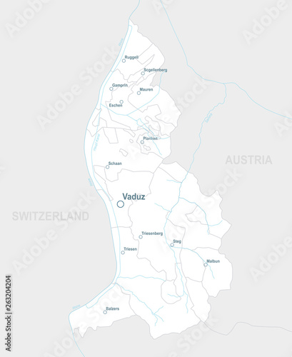 Liechtenstein vector map with borders  rivers and sities
