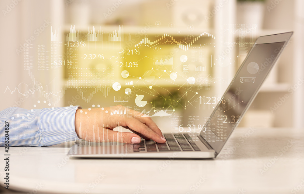 Business woman in homey environment using laptop with financial report concept
Business woman in homey environment using laptop with financial report concept