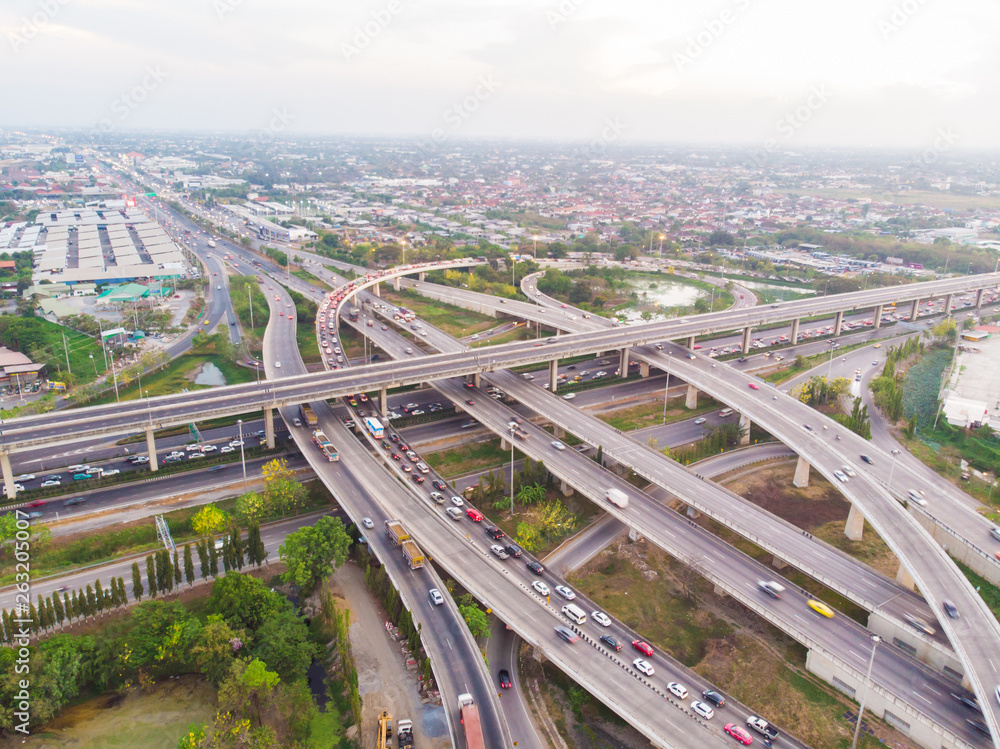 City transport traffic road with car movement at dusk