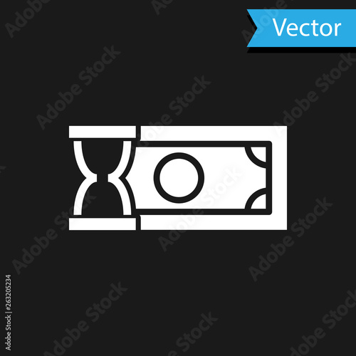 White Fast payments icon isolated on black background. Fast money transfer payment. Financial services, fast loan, time is money, cash back concept. Vector Illustration