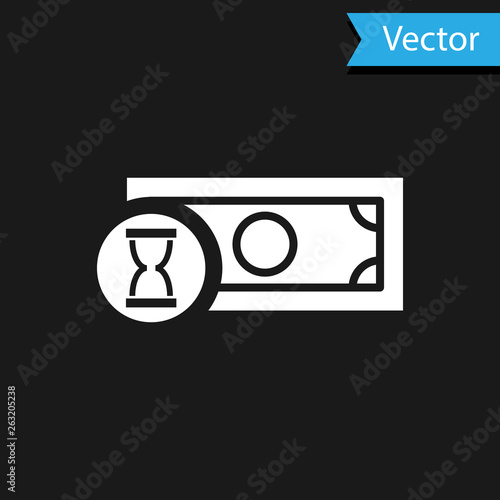 White Fast payments icon isolated on black background. Fast money transfer payment. Financial services, fast loan, time is money, cash back concept. Vector Illustration
