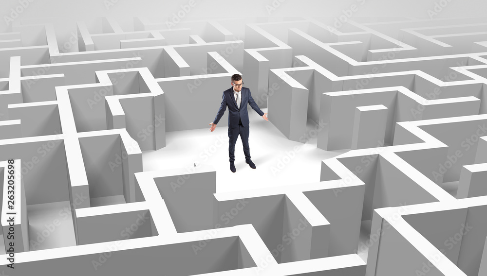 Young businessman standing in a middle of a 3D maze
Young businessman standing in a middle of a 3D maze