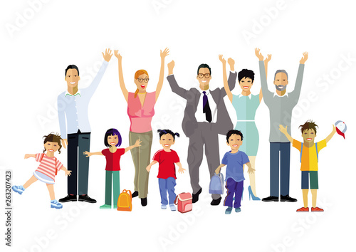 Familien mit  Kinder, Eltern und Freunde
