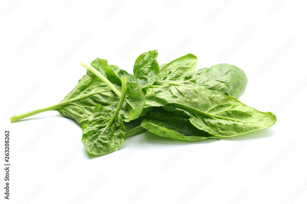 Pile of fresh spinach leaves isolated on white Pile of fresh spinach leaves isolated on white