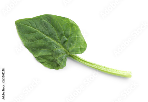 Fresh leaf of spinach isolated on white, top view