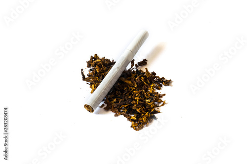 tobacco and cigarette on white background