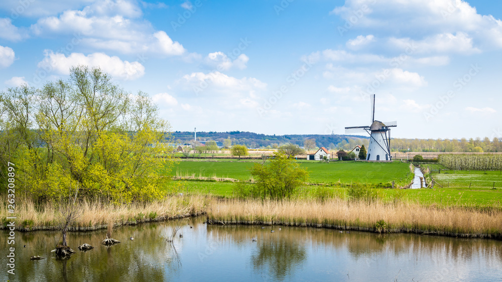 White Dutch windmill near Kesteren in Gelderland in the Netherland