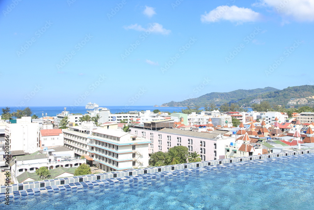 Overlooking Patong Town from Infinity Pool, Phuket, Thailand