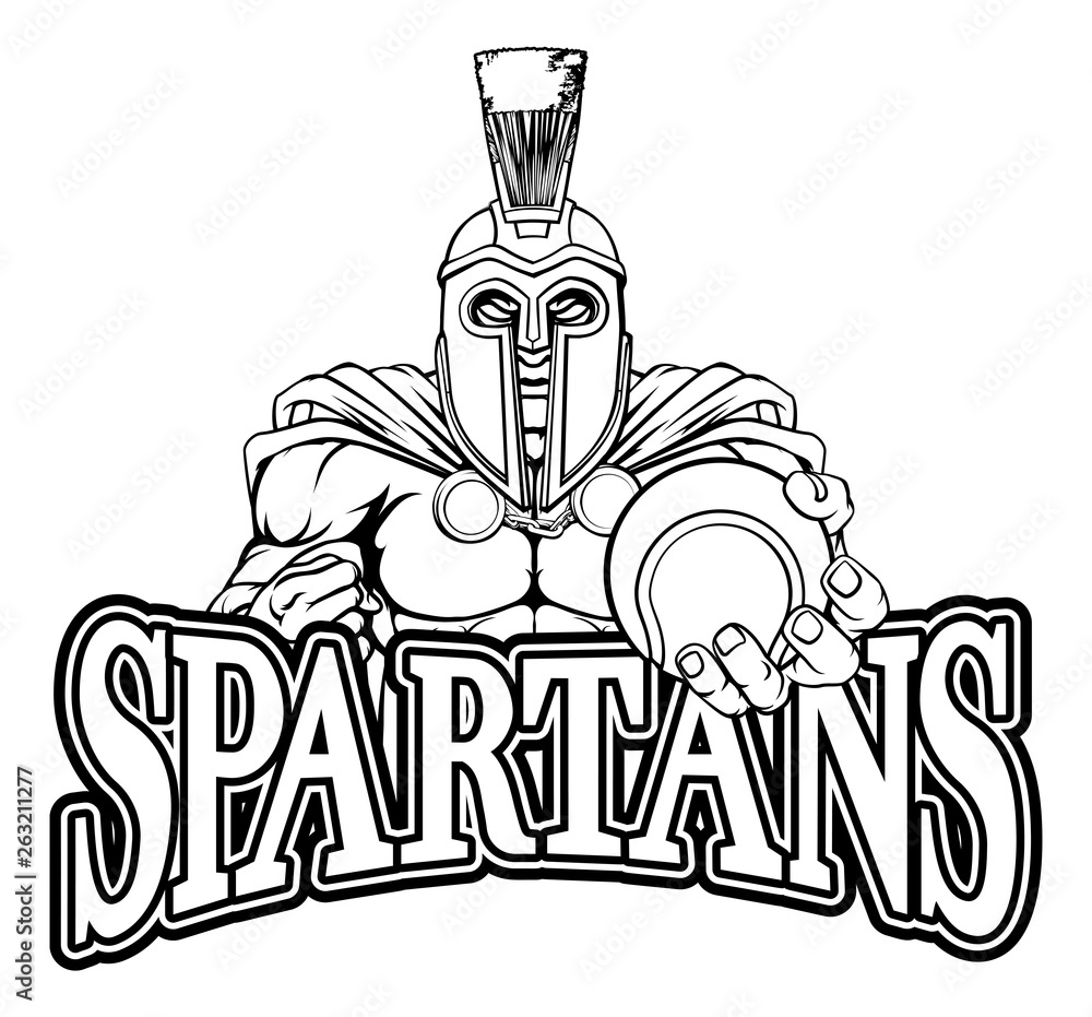 A Spartan or Trojan warrior Tennis sports mascot holding a ball