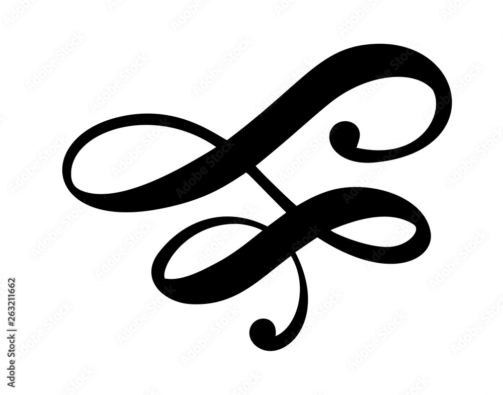 Vector floral calligraphy element flourish. Hand drawn divider for page decoration and frame design illustration swirl ornament. Decorative silhouette for wedding cards and invitations