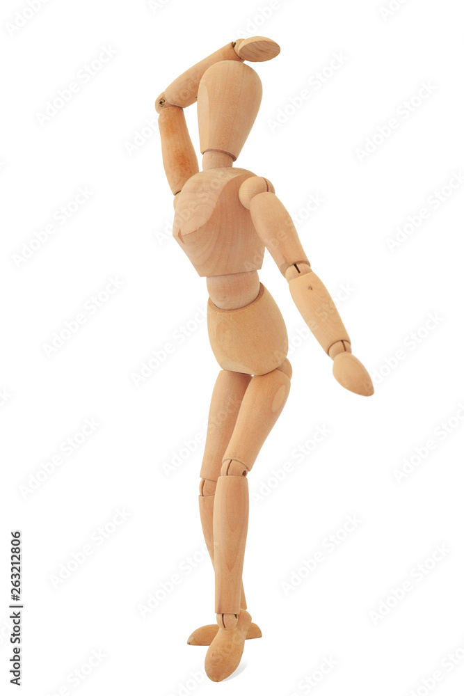 Wooden mannequin of dancing woman isolated on white Wooden mannequin of dancing woman isolated on white