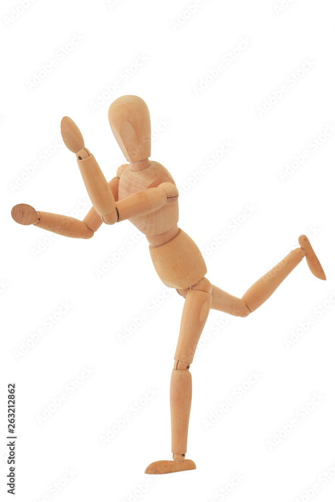 Wooden mannequin in running posing isolated on white Wooden mannequin in running posing isolated on white