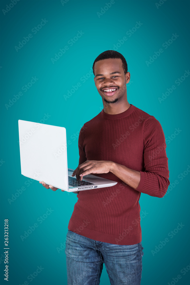 Positive black guy with laptop Positive black guy with laptop