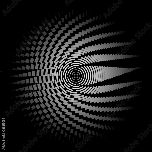 Round wireframe a grid of lines and stripes on a black background Polygon circle pattern design element Abstract graphic round grid of radial lines Modern cyber technology geometric background Vector