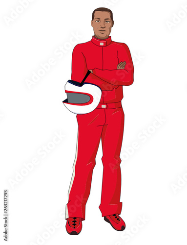 Race driver with helmet