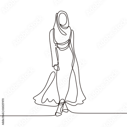 Hijab girl one line drawing fashionable muslim minimalist design