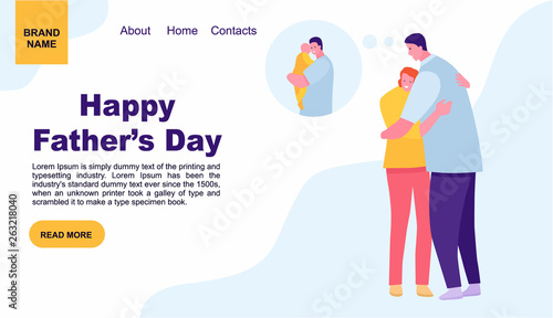 young woman hugging her father outside. father's day. Landing page template of family. web page design for website and mobile website. Vector illustration flat cartoon style