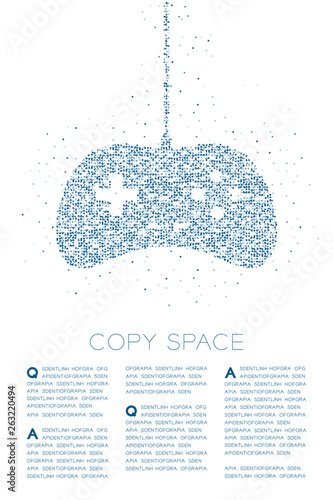 Retro Gamepad or joypad shape Particle Geometric Circle dot pixel pattern, Esports game controller design blue color illustration on white background with copy space, vector eps 10