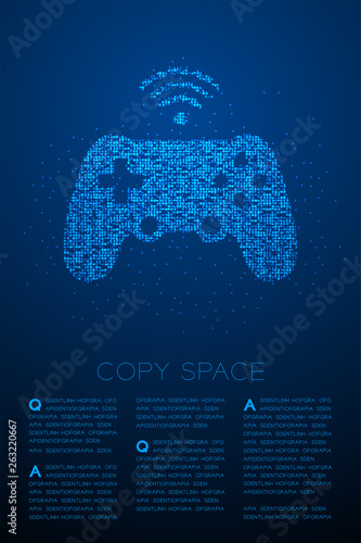 Gamepad or joypad shape Particle Geometric Bokeh circle dot pixel pattern, Esports game controller design blue color illustration on blue gradient background with copy space, vector eps 10