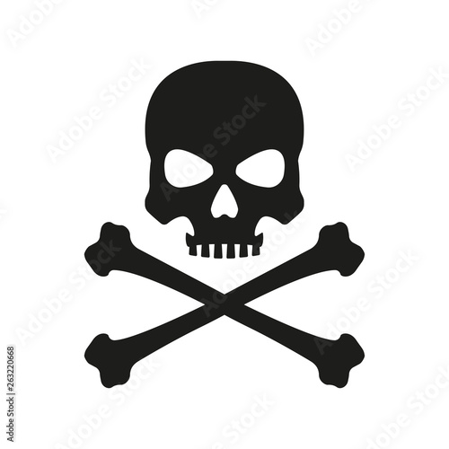 Skull with crossed bones icon. Death, pirate and danger symbol. Skeleton head. Vector illustration.