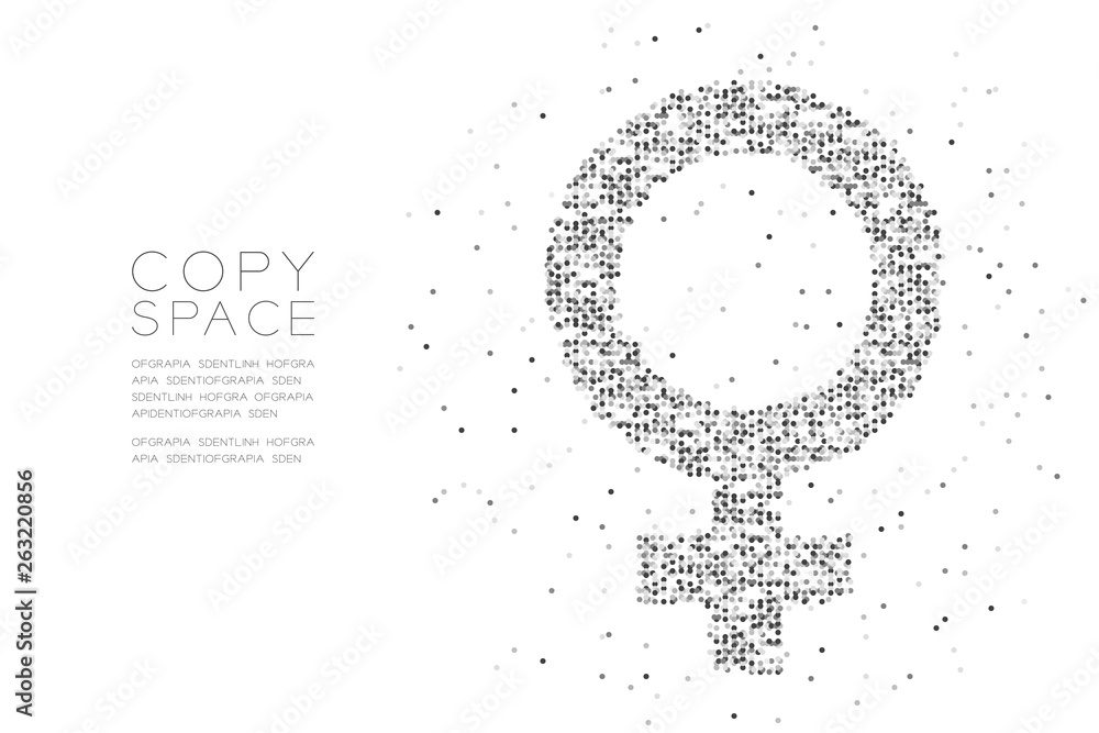 Women sign Particle Geometric Circle dot pixel pattern, Female gender concept design black color illustration on white background with copy space, vector eps 10