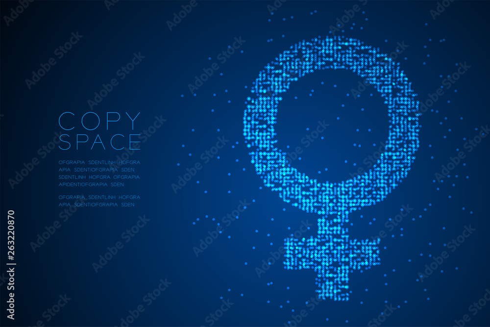 Women sign Particle Geometric Bokeh circle dot pixel pattern, Female gender concept design blue color illustration on blue gradient background with copy space, vector eps 10 Women sign Particle Geometric Bokeh circle dot pixel pattern, Female gender concept design blue color illustration on blue gradient background with copy space, vector eps 10