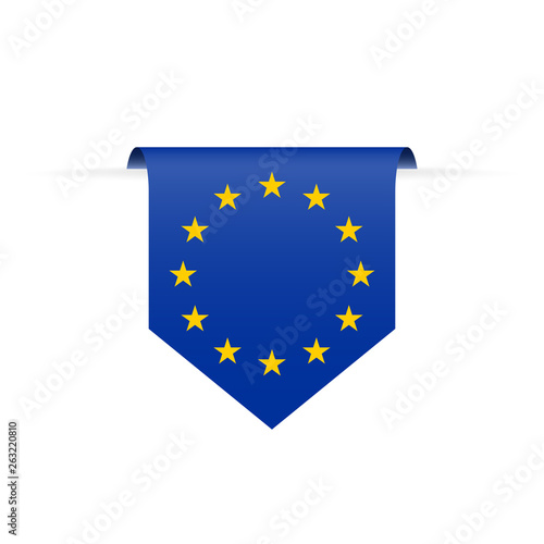 EU flag ribbon or pennant. Hanging European Union flag. Vector illustration.