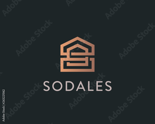 Abstract linear house logo. Home universal vector logotype