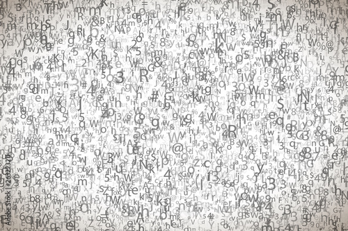 Many abstract chaotic complicated crypto symbols on white, data encryption binary code