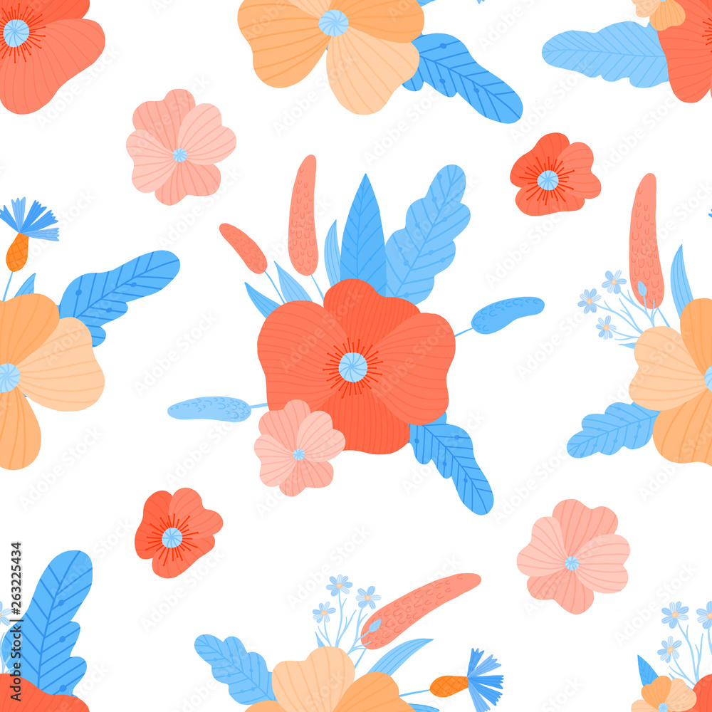 vector floral seamless pattern in flat style. Ideal for packaging paper, fabric, postcards, decor and design. vector floral seamless pattern in flat style. Ideal for packaging paper, fabric, postcards, decor and design.
