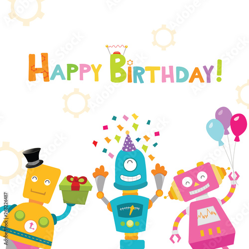 Cute Birthday Card With Robots